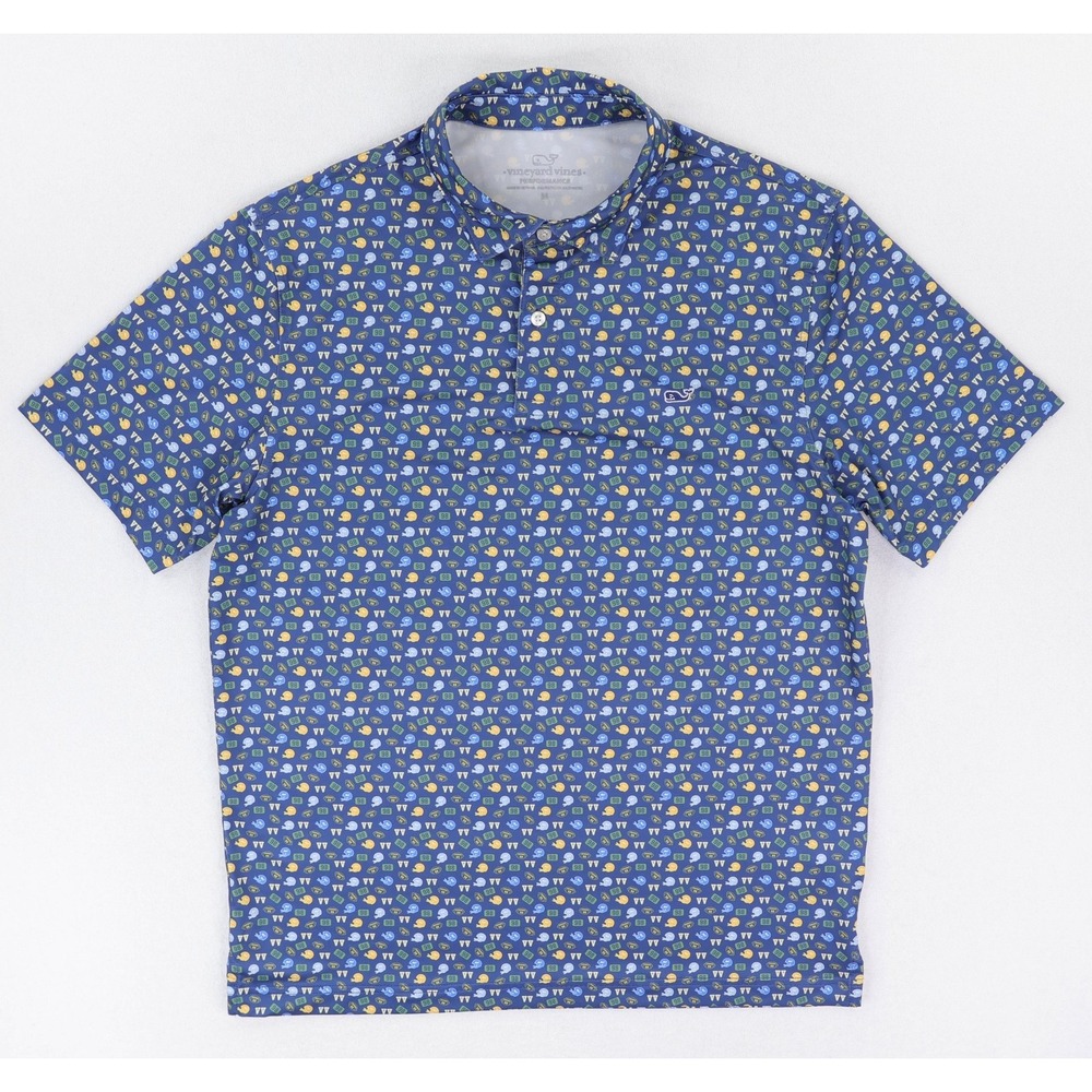 Vineyard Vines Polo Shirt Mens Medium Blue Football Helmet AOP Print Golf